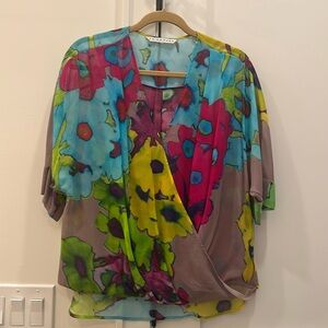 Trina Turk silk multi colored top size M EUC